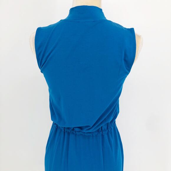 Eileen Fisher Womens Blouson Dress XXS Blue Mock Neck Slit Hem - Picture 6 of 10